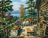 Sung Paintings - Log Cabin Porch by Sung Kim